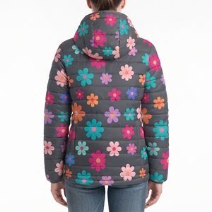 <b>Women's</b> Floral <b>Belted</b> Sublimation Puffer Jacket Hooded Quilted Winter <b>Coat</b> Warm Padded Outdoor Fashion Casual Outerwear New Wear - Product Image 6