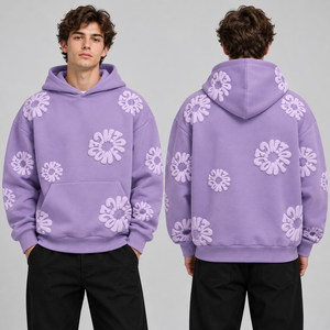 Sudadera con capucha rosa empolvado estampada, de felpa de algodón sólido, estilo jersey de manga larga, corte oversize, ropa casual con bolsillo, ODM - Product Image 1