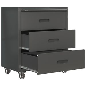 Armoire de rangement métallique robuste à 3 tiroirs avec roulettes, noir/gris, pour la maison, le bureau ou le garage – Solutions d'organisation - Product Image 4