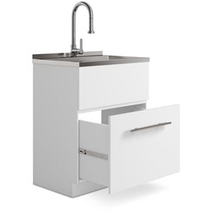Mobile Lavanderia Metro 28 Bianco con Rubinetto e Lavello in Acciaio Inox, Elettrodomestico Premium - Product Image 6