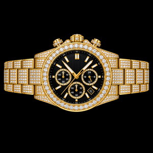 Reloj Cronógrafo con Incrustaciones de Diamantes, Esfera Negra, Brazalete de Diamantes, Diseño de Lujo para Hombre - Product Image 3