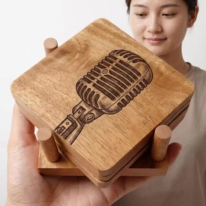 <b>Beads</b> Art Handmade Wooden <b>Coaster</b> Set Square Retro Microphone Design Mats & Pads From Uttar Pradesh 10cm Diameter - Product Image 1