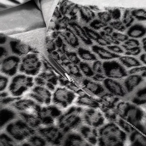 Veste d'hiver décontractée pour femme, à capuche réversible, imprimé léopard, doublée de polaire, fermeture éclair, longueur courte, manches longues - Product Image 3