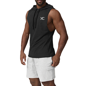Camiseta sin mangas con capucha negra con LOGO personalizado, top deportivo con logo impreso, talla grande, lisa, para hombre, para entrenamiento deportivo, ropa informal de atletismo. - Product Image 2