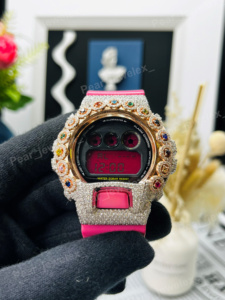 Montre numérique de luxe pour femmes, bracelet en caoutchouc rose, boîtier en moissanite VVS, boîtier rond en argent, résistante à l'eau 20BAR - Product Image 6