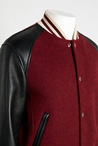 Eco Friendly Custom Embroidered Sustainable Varsity <b>Jacket</b> Green Wool Blend Brown <b>Leather</b> Sleeves Striped Rib Unisex - Product Image 2