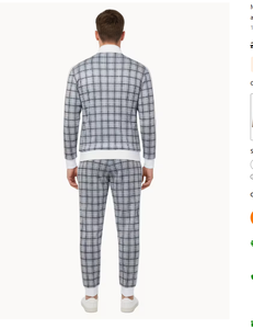 Men s Gray Plaid Tracksuit Full Length Casual Wear With Side Pockets Zipper Closure Breathable Regular Fit Autumn Style Men s - Product Image 2