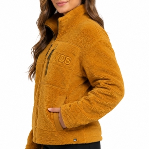 Custom <b>Women's</b> Sherpa Fleece Full Sleeve Stand Collar Zipper Front Logo <b>Winter</b> <b>Warm</b> Thick Fleece Coat <b>Women</b> Sherpa <b>Jacket</b> - Product Image 3
