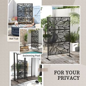 6.5FT Black Stand Metal Outdoor Privacy <b>Screen</b> Divider <b>Leaf</b> Design Water Bubble Art Garden Fence for Outdoor Room Partition - Product Image 6