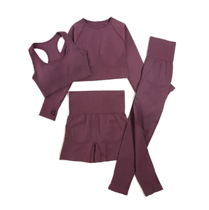 Conjunto Deportivo de Yoga de 4 Piezas para Mujer, Cintura Alta, Top Corto, Sujetador Deportivo, Leggings, Pantalones Cortos, Ropa de Gimnasio - Product Image 1