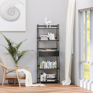"Modern 5-Tier Black <b>Bookcase</b> with <b>Open</b> Shelves for Bedroom Living Room Office" - Product Image 3