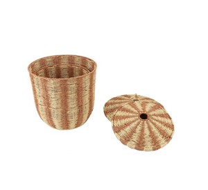 Handwoven Paper Material Kids Toy Storage <b>Basket</b> <b>with</b> <b>Lid</b> Striped Natural Woven Laundry Hamper, Nursery Storage Bin from Vietnam - Product Image 4