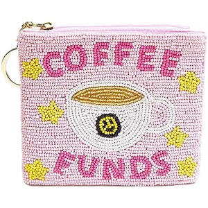 Monedero de algodón rosa con cuentas y cremallera, diseño floral bordado, para monedas, regalo personalizado para fiestas de Año Nuevo - Product Image 1