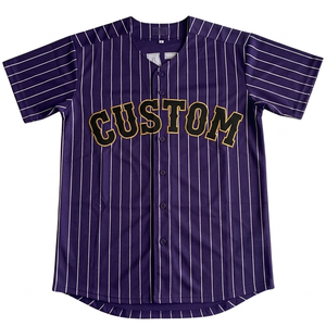 Dark Purple pinstripe baseball sports jersey custom team name number Breathable sports shirt <b>athletic</b> full button high quality - Product Image 1