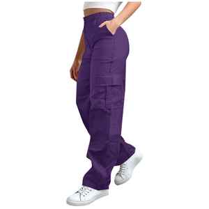 Pantalon cargo taille haute pour femme, coupe ample, jambe large, avec cordon de serrage, respirant, multi-poches, décontracté, sportif, tendance - Product Image 4