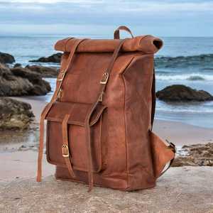 Customizable Leather <b>Roll</b> Top Bag Different Colors Available Laptop Rucksack For Brand Owners LTBP-0224 - Product Image 4