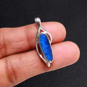 Vintage Fancy Natural <b>Opal</b> Doublet <b>Pendant</b> 925 Sterling Silver Blue Flash Engagement Jewelry for Women Men Third Party Appraisal - Product Image 1