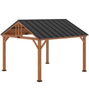 11FT X 12FT Hardtop Gazebo with Elegant Design Waterproof Asphalt <b>Roof</b> Wooden Frame Permanent Pavilion <b>Canopy</b> for Garden Decor - Product Image 1