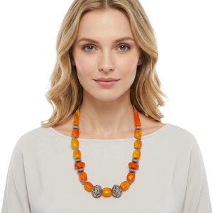 Fashion Resin Craft Beaded Necklace Orange Irregular Shape Statement Jewelry for Women - Product Image 1