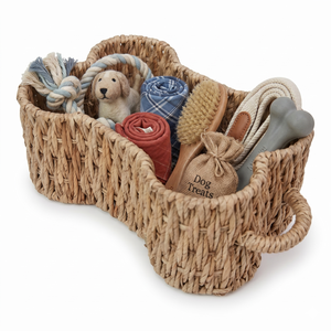 Bone Shaped Woven <b>Storage</b> Basket Water Hyacinth <b>Material</b> Pet Toy <b>Box</b> Organizer Toys Bin Custom Natural Eco Friendly - Product Image 5