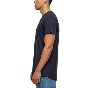 Custom <b>Men</b> Navy <b>Longline</b> <b>T</b> <b>Shirt</b> Premium Cotton Crew Neck Short Sleeve Curved Hem Relaxed Fit Plain Tee - Product Image 4