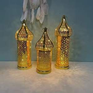 Lanterne en verre gaufré arabe, lanternes marocaines, porte-bougie en métal pour le Ramadan, décoration d'intérieur - Product Image 4