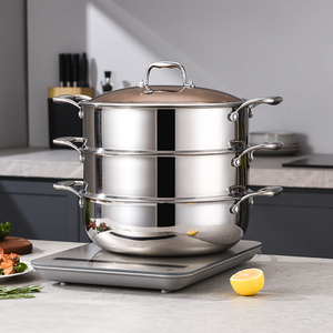 Casserole vapeur en acier inoxydable de qualité supérieure avec construction multicouche, couvercle en verre trempé, poignées résistantes à la chaleur, compatible induction - Product Image 2