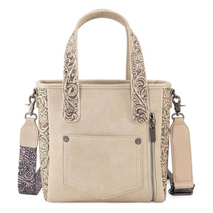 Women's Western <b>Tooling</b> Leather <b>Tote</b> <b>Bag</b> Zipper Leather Fringe Turquoise Stone Accent Stylish Cowgirl Handbag Rustic Foldable - Product Image 4