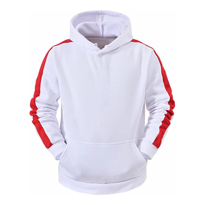 Pantalon de survêtement blanc pour homme avec bandes rouges, cordon de serrage, poches latérales, coupe décontractée, idéal pour l'automne, 100 % coton - Product Image 3