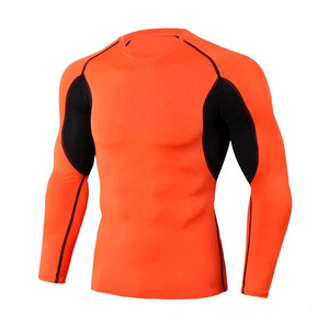 Camiseta de Compresión Unisex Naranja de Manga Larga con Protección UV, Paneles de Malla Negra de Secado Rápido para Entrenamiento Atlético - Product Image 1