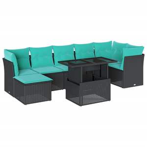 Set divano Patio 8 pezzi con cuscini in Poly Rattan nero - Product Image 2