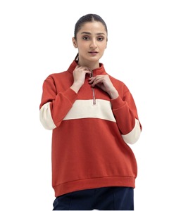 Sudadera de Mujer Index Apparel con Bloques de Color Rojo, Cierre de Cremallera de Cuarto, Manga Larga, Corte Regular, Transpirable, para Otoño - Product Image 6