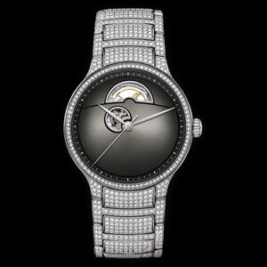 Reloj de Lujo para Hombre, de Acero Inoxidable, con Corazón Abierto y Diamantes Plateados, Esfera Negra Degradada, Correa de Acero, Cuarzo, Diseño Premium - Product Image 1