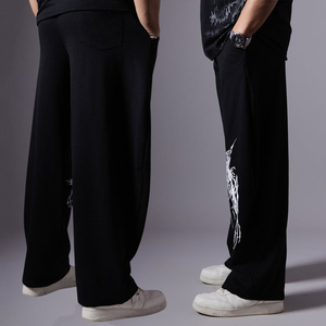 Pantalon de survêtement ample noir pour homme, style streetwear, taille haute, couleur unie, en molleton épais pour l'hiver - Product Image 4