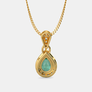 Luxury Women's 18K <b>Gold</b> Emerald Cut <b>Pendant</b> Necklace With Round Brilliant Diamond Halo Water Drop Design - Product Image 3