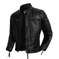 Veste en cuir véritable noire pour homme, logo personnalisé, fermeture éclair, col montant, toile, fabricant OEM haut de gamme, coupe-vent, respirante