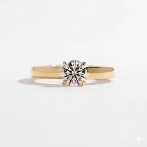 Anillo de compromiso solitario de banda ancha con diamante cultivado en laboratorio, corte redondo VB-53SR 3CT, claridad VS1, color E, certificado IGI, oro amarillo de 14K - Product Image 4