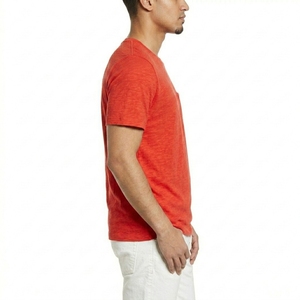 T-shirts pour hommes en coton décontractés à col rond, coupe régulière, avec logo personnalisé en relief, respirants et écologiques - Product Image 4