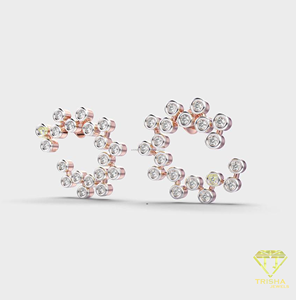 Pendientes de aro con burbujas de diamantes, bisel de oro bicolor con diamantes redondos, joyería fina para mujer - Product Image 3