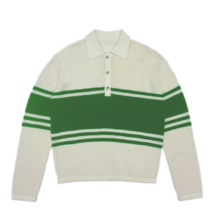 Polo à manches longues en tricot pour homme, rayé violet et blanc, style preppy, coupe classique, bordure contrastée - Product Image 4