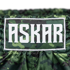 กางเกงชกมวย Askar สีเขียวทอง ขอบเอวพิมพ์ลายสกรีน ทรงหลวม ใส่ได้ทั้งชายและหญิง ผลิตจากโพลีเอสเตอร์ 100% น้ำหนักเบา เหมาะสำหรับศิลปะการต่อสู้ - Product Image 4