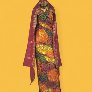 Nueva llegada Maqbal Dirac Jacquard vestido de mujer tela suave y sedosa impresionante diseño multicolor brillante brillo dorado para bodas - Product Image 3