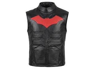 Mens Black Leather <b>Red</b> Hood Cosplay Vest Sleeveless Biker Costume <b>Jacket</b> - Product Image 2