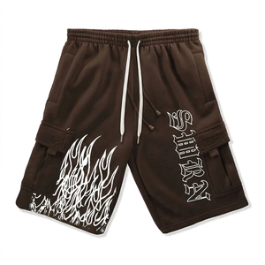 Vintage Style <b>Men's</b> Streetwear <b>Shorts</b> with Thick Drawstring Acid Wash <b>Patch</b> Embroidery Front Logo Breathable 100% Cotton - Product Image 1
