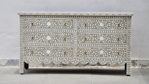 Commode à tiroirs en os incrusté, artisanale, meubles indiens traditionnels, motif géométrique noir et blanc, style antique, décoration de chambre - Product Image 2