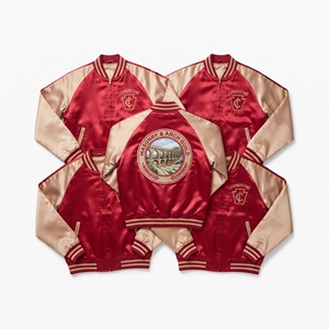 Wholesale Supplier Satin Souvenir Jacket Royal Navy Champagne Tidal Chronology Moon Phase Embroidery Baseball Bomber <b>Coat</b> - Product Image 2