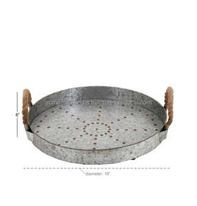 ถาดเสิร์ฟพร้อมที่จับเชือกชุบสังกะสีทรงกลมมีสไตล์เหมาะสำหรับเสิร์ฟอาหาร - Product Image 3