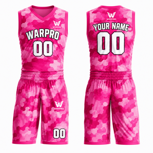Ensemble de maillots de basket-ball personnalisés WARPRO en camouflage rose sans manches, vêtements de sport respirants pour adultes unisexes, vente en gros - Product Image 3