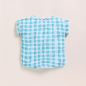 Camisetas extragrandes de muselina orgánica de calidad premium-Estampado de cheques verde azulado - Product Image 2