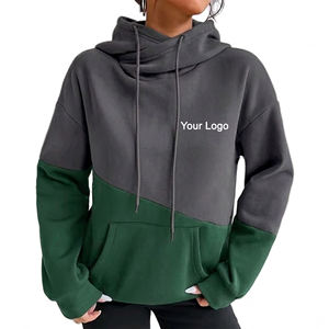 Sweat-shirt à capuche oversize tendance pour femme, color-block, en molleton, manches classiques, pour l'automne, décontracté, vert-gris, mélange de coton - Product Image 1